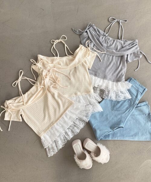 MAJESTIC LEGON / マジェスティックレゴン カットソー | 裾レースオフショルトップス | 詳細1