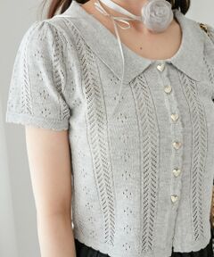 MAJESTIC LEGON / マジェスティックレゴン カーディガン・ボレロ | 襟付き透かし柄カーディガン