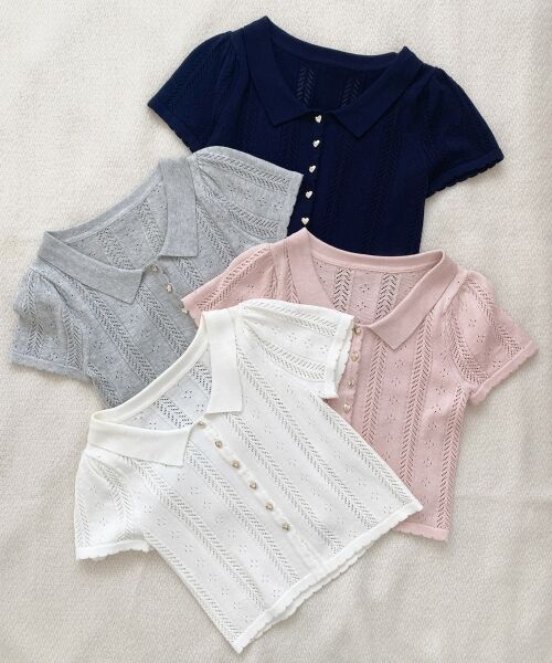 MAJESTIC LEGON / マジェスティックレゴン カーディガン・ボレロ | 襟付き透かし柄カーディガン | 詳細1