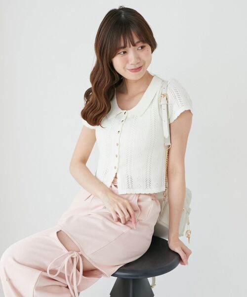 MAJESTIC LEGON / マジェスティックレゴン カーディガン・ボレロ | 襟付き透かし柄カーディガン | 詳細21