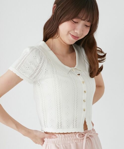 MAJESTIC LEGON / マジェスティックレゴン カーディガン・ボレロ | 襟付き透かし柄カーディガン | 詳細23
