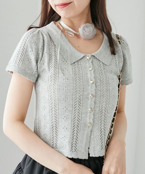 MAJESTIC LEGON / マジェスティックレゴン カーディガン・ボレロ | 襟付き透かし柄カーディガン | 詳細29