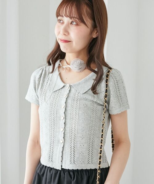 MAJESTIC LEGON / マジェスティックレゴン カーディガン・ボレロ | 襟付き透かし柄カーディガン | 詳細30