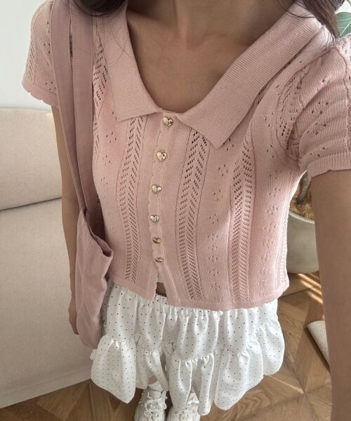 MAJESTIC LEGON / マジェスティックレゴン カーディガン・ボレロ | 襟付き透かし柄カーディガン | 詳細4