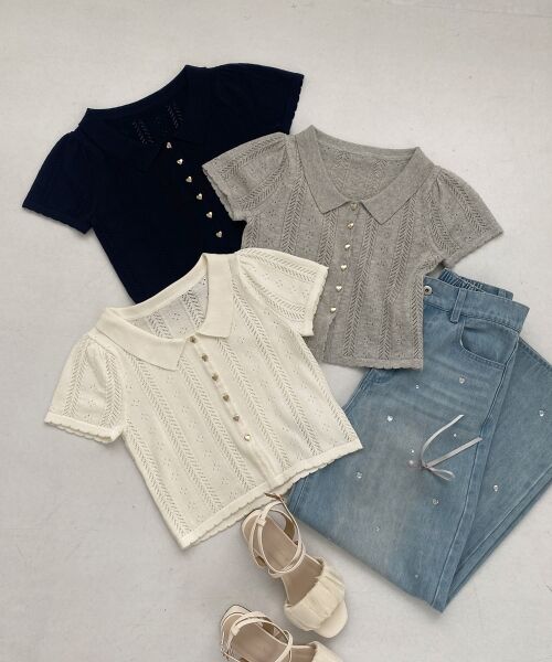 MAJESTIC LEGON / マジェスティックレゴン カーディガン・ボレロ | 襟付き透かし柄カーディガン | 詳細5