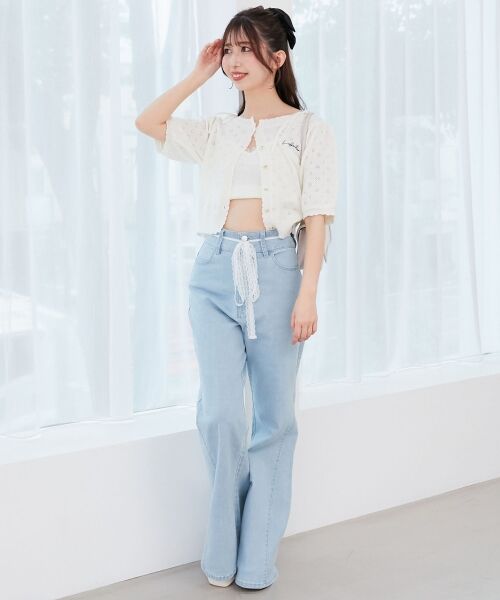 MAJESTIC LEGON / マジェスティックレゴン カーディガン・ボレロ | キャミセットフラワーアイレットクルーカーデ | 詳細1