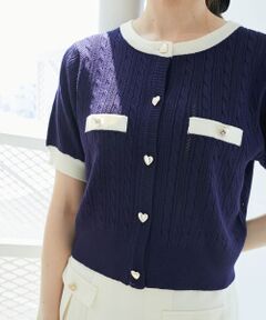 MAJESTIC LEGON / マジェスティックレゴン カーディガン・ボレロ | バイカラーケーブルニットカーデ