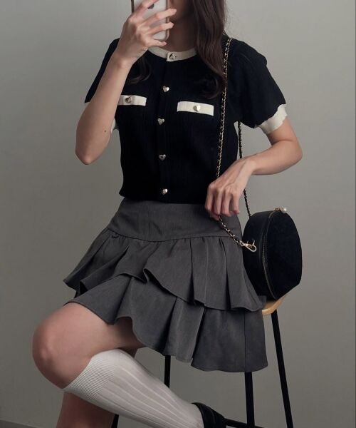 MAJESTIC LEGON / マジェスティックレゴン カーディガン・ボレロ | バイカラーケーブルニットカーデ | 詳細10