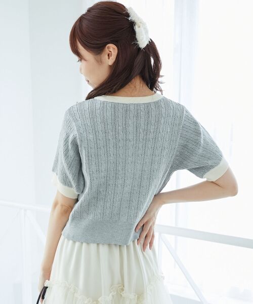 MAJESTIC LEGON / マジェスティックレゴン カーディガン・ボレロ | バイカラーケーブルニットカーデ | 詳細15