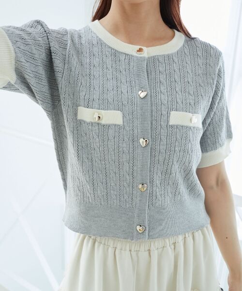 MAJESTIC LEGON / マジェスティックレゴン カーディガン・ボレロ | バイカラーケーブルニットカーデ | 詳細16