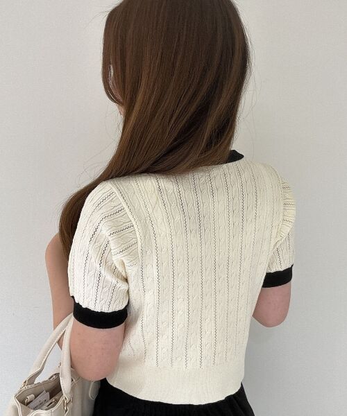 MAJESTIC LEGON / マジェスティックレゴン カーディガン・ボレロ | バイカラーケーブルニットカーデ | 詳細20