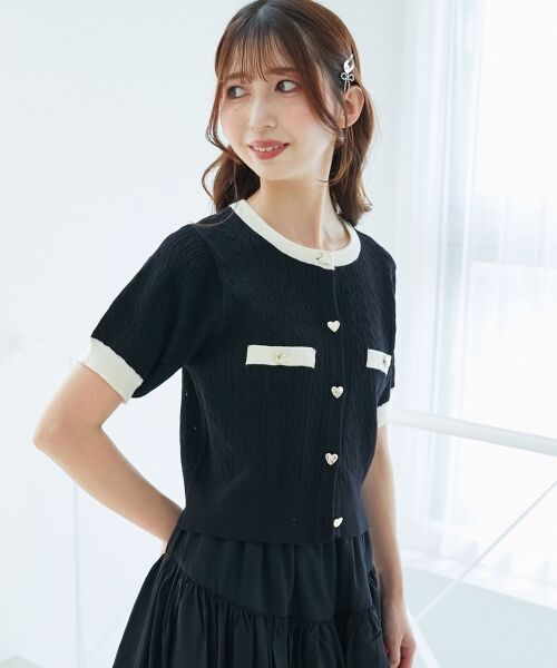 MAJESTIC LEGON / マジェスティックレゴン カーディガン・ボレロ | バイカラーケーブルニットカーデ | 詳細7