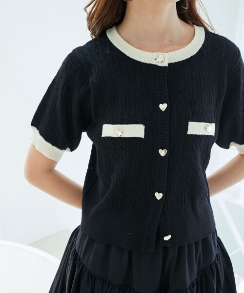 MAJESTIC LEGON / マジェスティックレゴン カーディガン・ボレロ | バイカラーケーブルニットカーデ | 詳細9