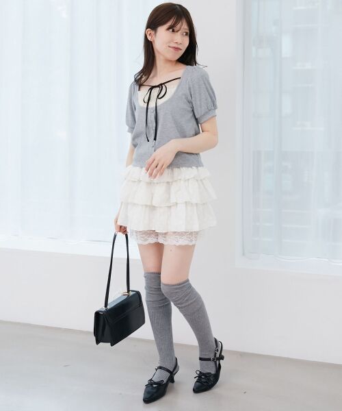 MAJESTIC LEGON / マジェスティックレゴン ミニ・ひざ丈スカート | ウエストリブ裾レースフリルミニスカート | 詳細14