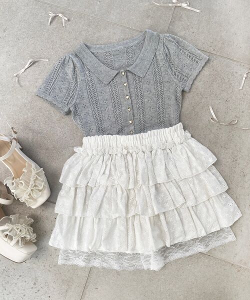 MAJESTIC LEGON / マジェスティックレゴン ミニ・ひざ丈スカート | ウエストリブ裾レースフリルミニスカート | 詳細21