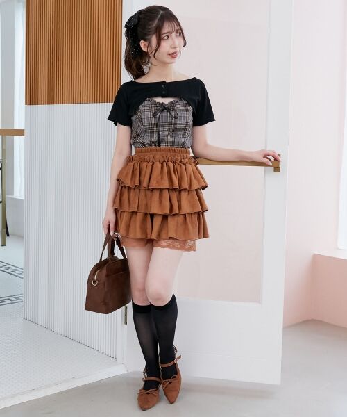 MAJESTIC LEGON / マジェスティックレゴン ミニ・ひざ丈スカート | ウエストリブ裾レースフリルミニスカート | 詳細25