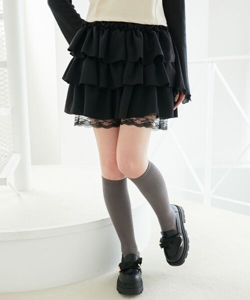 MAJESTIC LEGON / マジェスティックレゴン ミニ・ひざ丈スカート | ウエストリブ裾レースフリルミニスカート | 詳細7