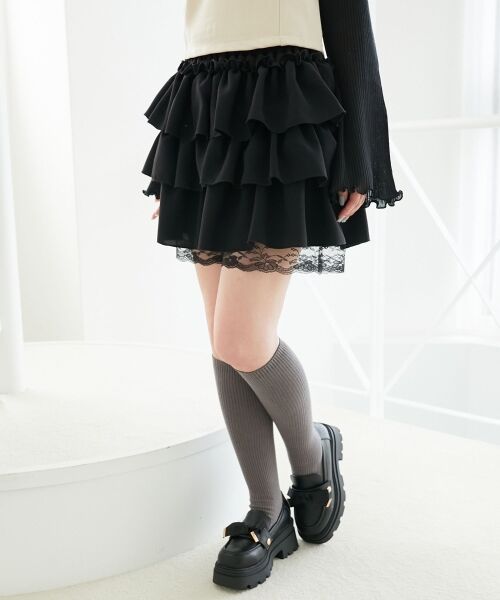 MAJESTIC LEGON / マジェスティックレゴン ミニ・ひざ丈スカート | ウエストリブ裾レースフリルミニスカート | 詳細8