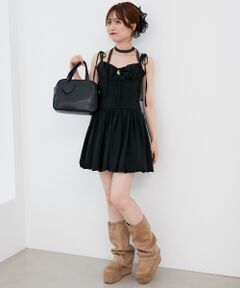 MAJESTIC LEGON / マジェスティックレゴン ミニ丈・ひざ丈ワンピース | レースチョーカーセットバルーンミニワンピ