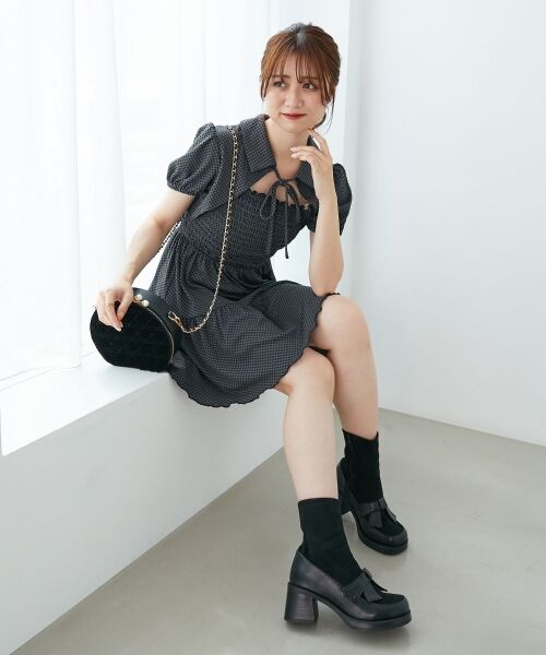 MAJESTIC LEGON / マジェスティックレゴン ミニ丈・ひざ丈ワンピース | 襟付きデコルテオープンミニワンピ | 詳細12