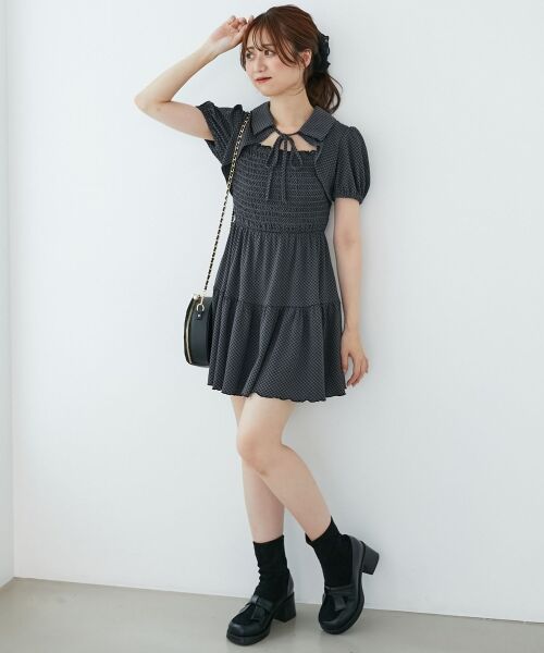 MAJESTIC LEGON / マジェスティックレゴン ミニ丈・ひざ丈ワンピース | 襟付きデコルテオープンミニワンピ | 詳細13