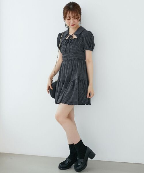 MAJESTIC LEGON / マジェスティックレゴン ミニ丈・ひざ丈ワンピース | 襟付きデコルテオープンミニワンピ | 詳細14