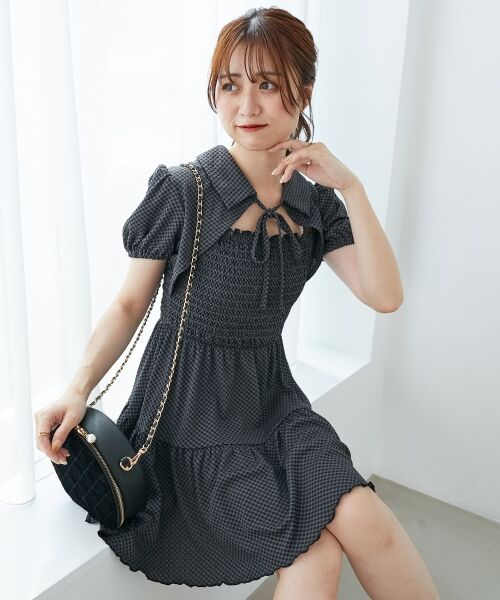 MAJESTIC LEGON / マジェスティックレゴン ミニ丈・ひざ丈ワンピース | 襟付きデコルテオープンミニワンピ | 詳細16