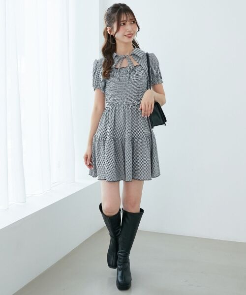 MAJESTIC LEGON / マジェスティックレゴン ミニ丈・ひざ丈ワンピース | 襟付きデコルテオープンミニワンピ | 詳細21