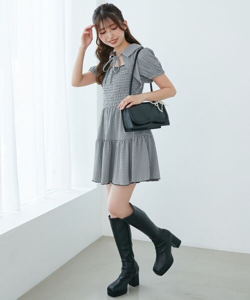 MAJESTIC LEGON / マジェスティックレゴン ミニ丈・ひざ丈ワンピース | 襟付きデコルテオープンミニワンピ | 詳細22