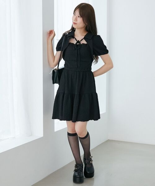 MAJESTIC LEGON / マジェスティックレゴン ミニ丈・ひざ丈ワンピース | 襟付きデコルテオープンミニワンピ | 詳細5