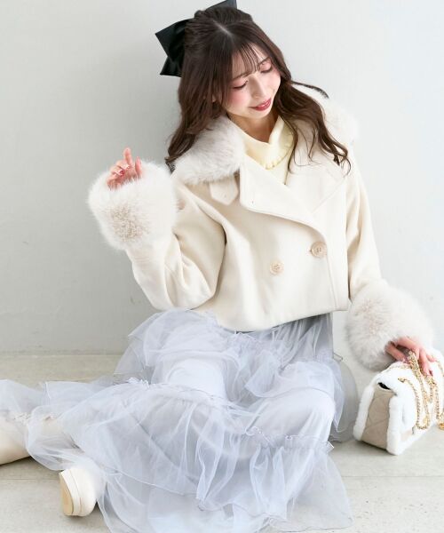 MAJESTIC LEGON/マジェスティックレゴン マルチwayフェイクファー付ショートコート アイボリー M