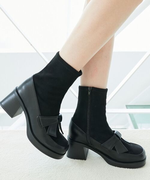 MAJESTIC LEGON / マジェスティックレゴン ブーツ(ショート丈) | リボンローファーコンビブーツ | 詳細13