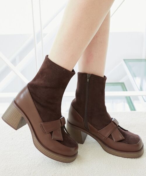 MAJESTIC LEGON / マジェスティックレゴン ブーツ(ショート丈) | リボンローファーコンビブーツ | 詳細4