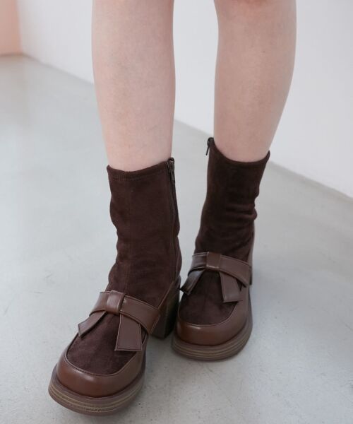 MAJESTIC LEGON / マジェスティックレゴン ブーツ(ショート丈) | リボンローファーコンビブーツ | 詳細9