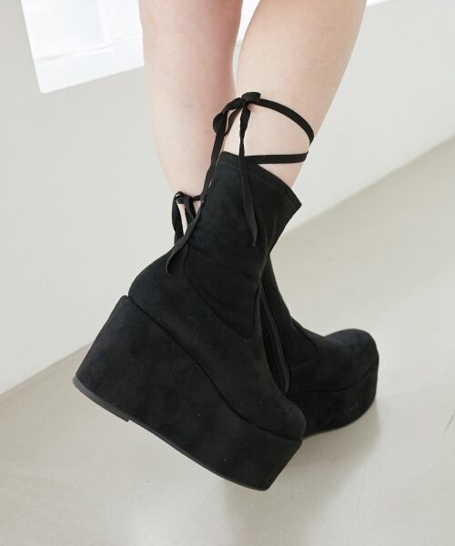 MAJESTIC LEGON / マジェスティックレゴン ブーツ(ショート丈) | 厚底ストレッチショートブーツ(ブラック)