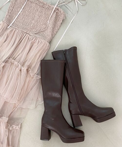 MAJESTIC LEGON / マジェスティックレゴン ブーツ(ロング丈) | 美脚ストレッチロングブーツ(ブラウン)