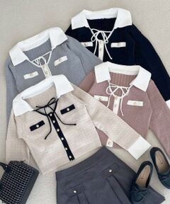 MAJESTIC LEGON / マジェスティックレゴン ニット・セーター | デコルテオープンバイカラー襟ニット