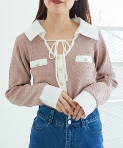 MAJESTIC LEGON / マジェスティックレゴン ニット・セーター | デコルテオープンバイカラー襟ニット