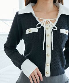 MAJESTIC LEGON / マジェスティックレゴン ニット・セーター | デコルテオープンバイカラー襟ニット