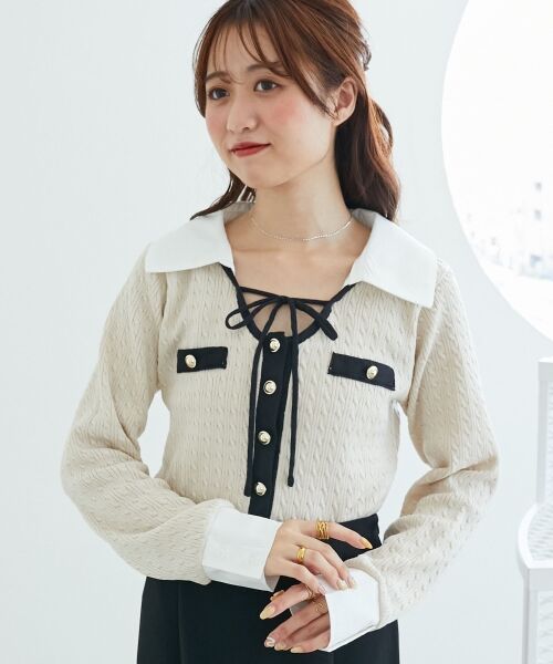 MAJESTIC LEGON / マジェスティックレゴン ニット・セーター | デコルテオープンバイカラー襟ニット | 詳細11