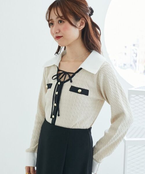 MAJESTIC LEGON / マジェスティックレゴン ニット・セーター | デコルテオープンバイカラー襟ニット | 詳細12