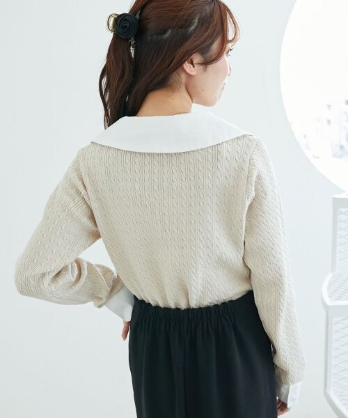 MAJESTIC LEGON / マジェスティックレゴン ニット・セーター | デコルテオープンバイカラー襟ニット | 詳細13