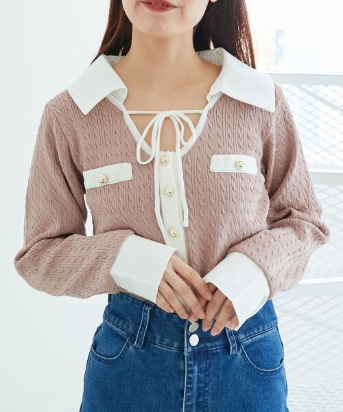 MAJESTIC LEGON / マジェスティックレゴン ニット・セーター | デコルテオープンバイカラー襟ニット | 詳細17