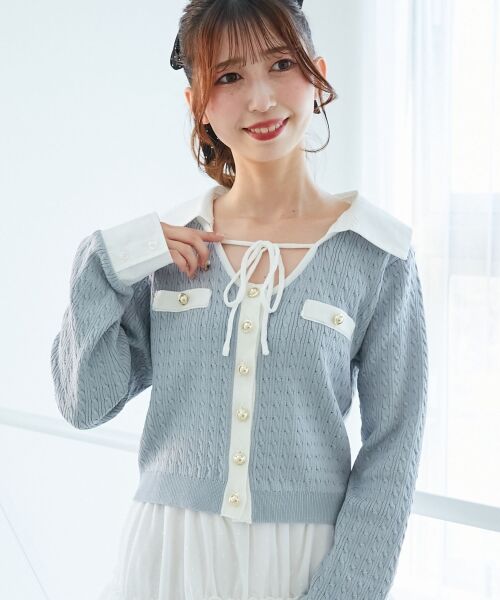 MAJESTIC LEGON / マジェスティックレゴン ニット・セーター | デコルテオープンバイカラー襟ニット | 詳細23