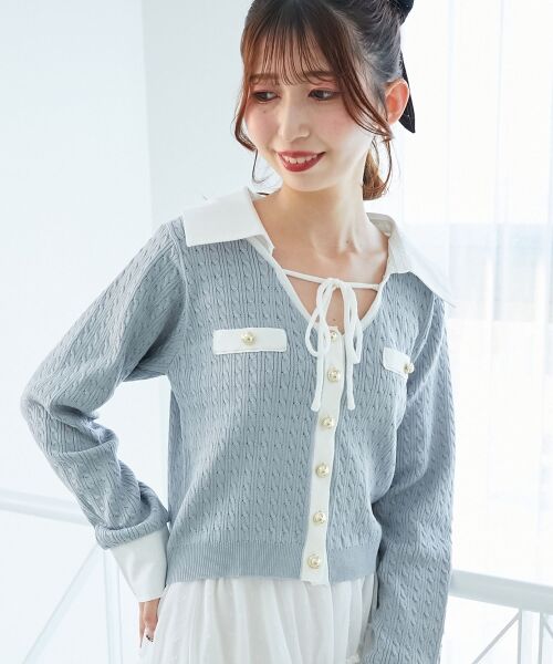 MAJESTIC LEGON / マジェスティックレゴン ニット・セーター | デコルテオープンバイカラー襟ニット | 詳細24