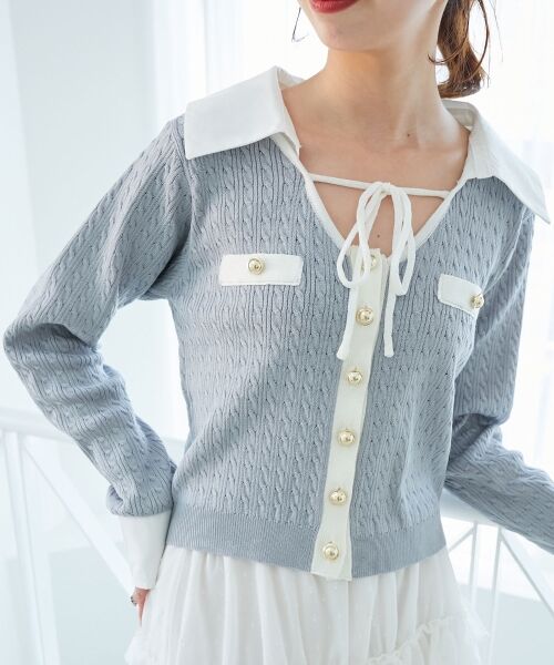 MAJESTIC LEGON / マジェスティックレゴン ニット・セーター | デコルテオープンバイカラー襟ニット | 詳細26