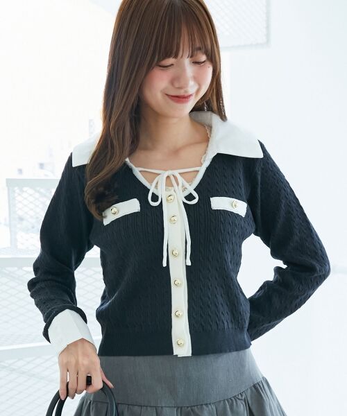 MAJESTIC LEGON / マジェスティックレゴン ニット・セーター | デコルテオープンバイカラー襟ニット | 詳細30