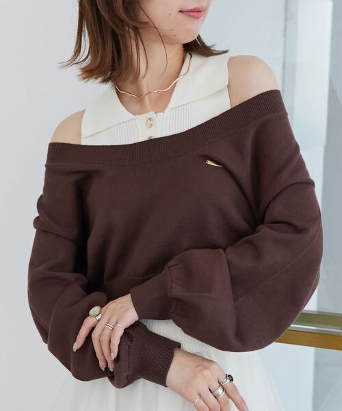 MAJESTIC LEGON / マジェスティックレゴン ニット・セーター | 襟付ノースリニットセットオフショルニット | 詳細11