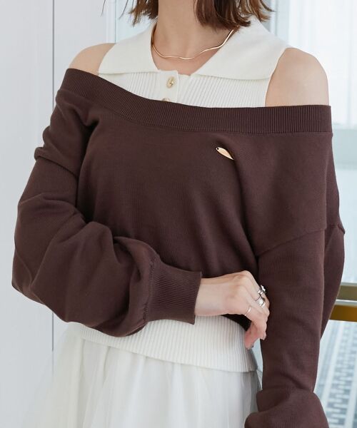 MAJESTIC LEGON / マジェスティックレゴン ニット・セーター | 襟付ノースリニットセットオフショルニット | 詳細12