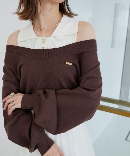 MAJESTIC LEGON / マジェスティックレゴン ニット・セーター | 襟付ノースリニットセットオフショルニット | 詳細14